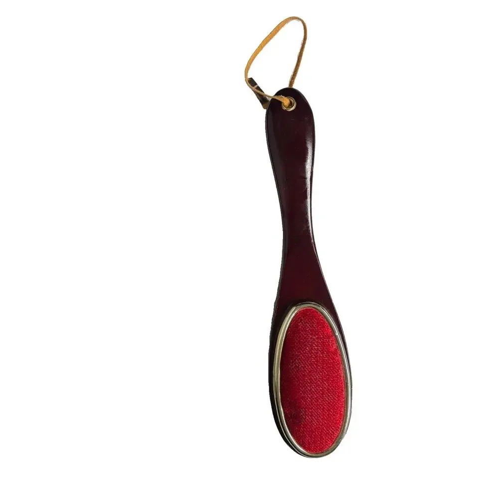 Vintage Wood Handle Double-Sided Clothes Brush w/ Black Bristles & Red Lint Pad